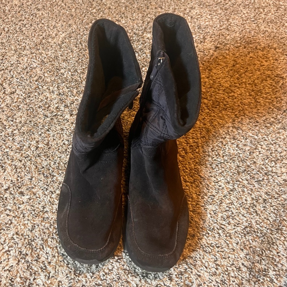 Lands' End Suede Winter Boots Quilted Warm Casual Ankle Booties‎ Size 9